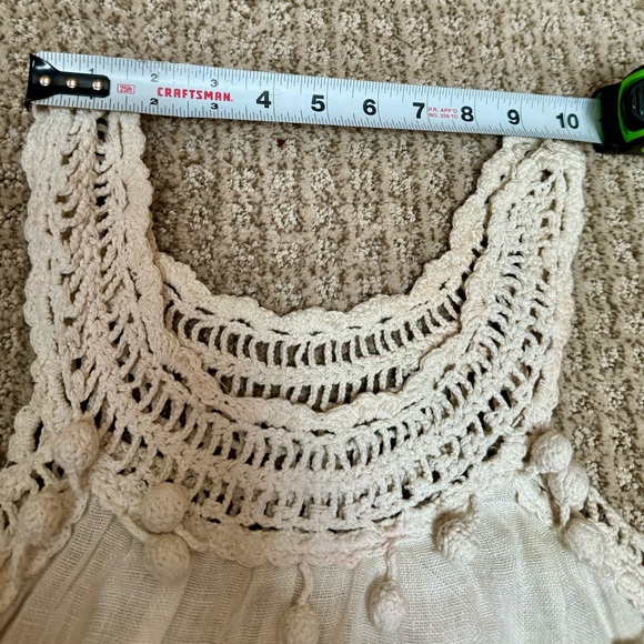 ANTHROPOLOGIE cream, linen, crocheted top with pom poms is lined and lovely. - Picture 11 of 16